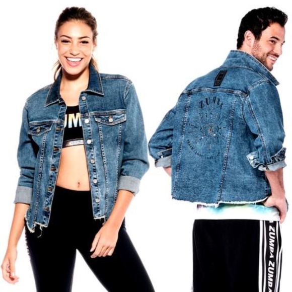 ZUMBA スワロフスキー ジージャン ZUMBA Peace Denim Jean Jacket with Swarovski Crystals